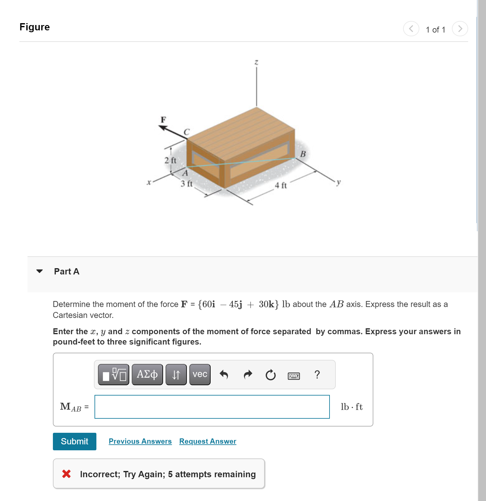 Figure Part A Determine the moment of the force F