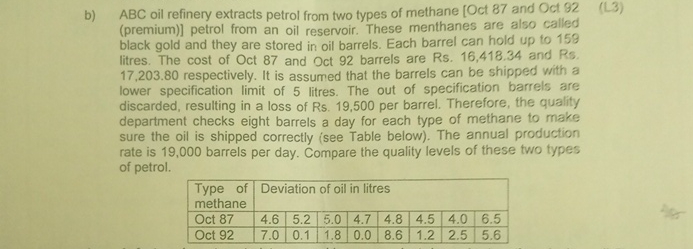 b ) ABC oil refinery extracts petrol from two