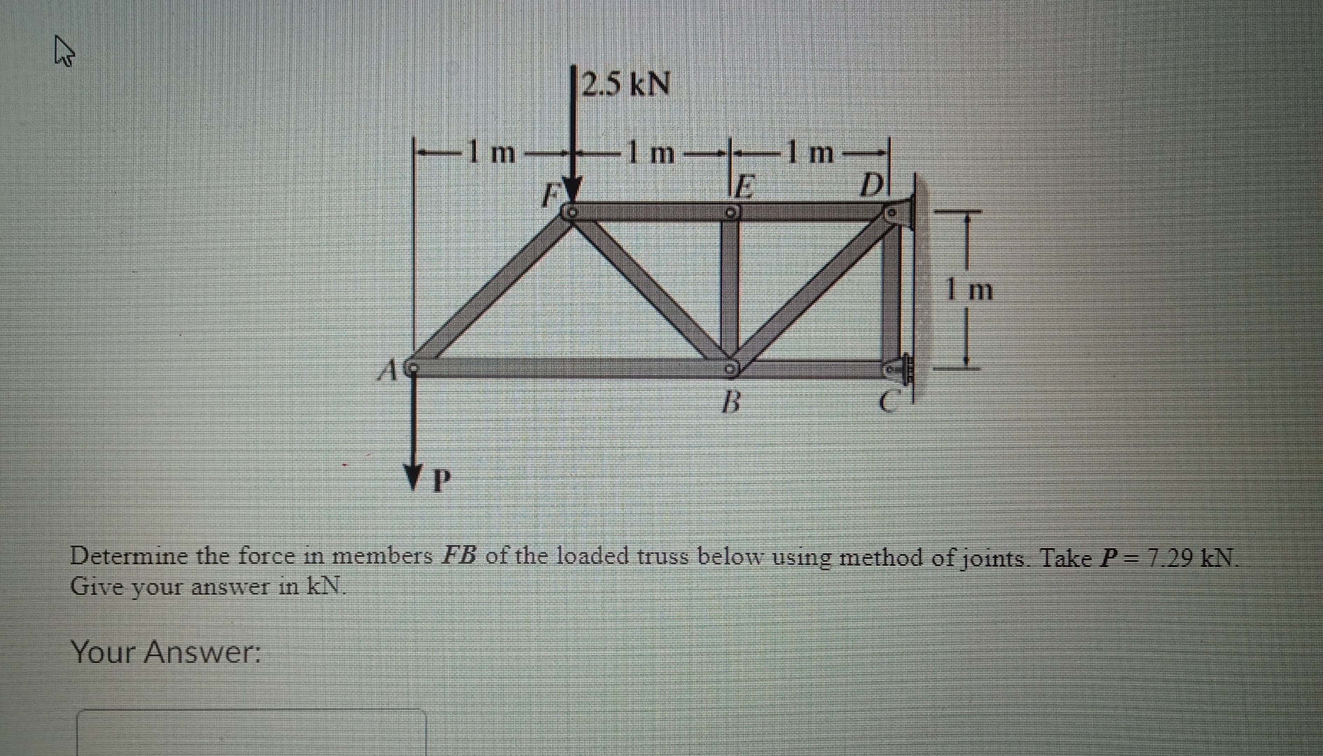 Determine the force in members F B of the loaded
