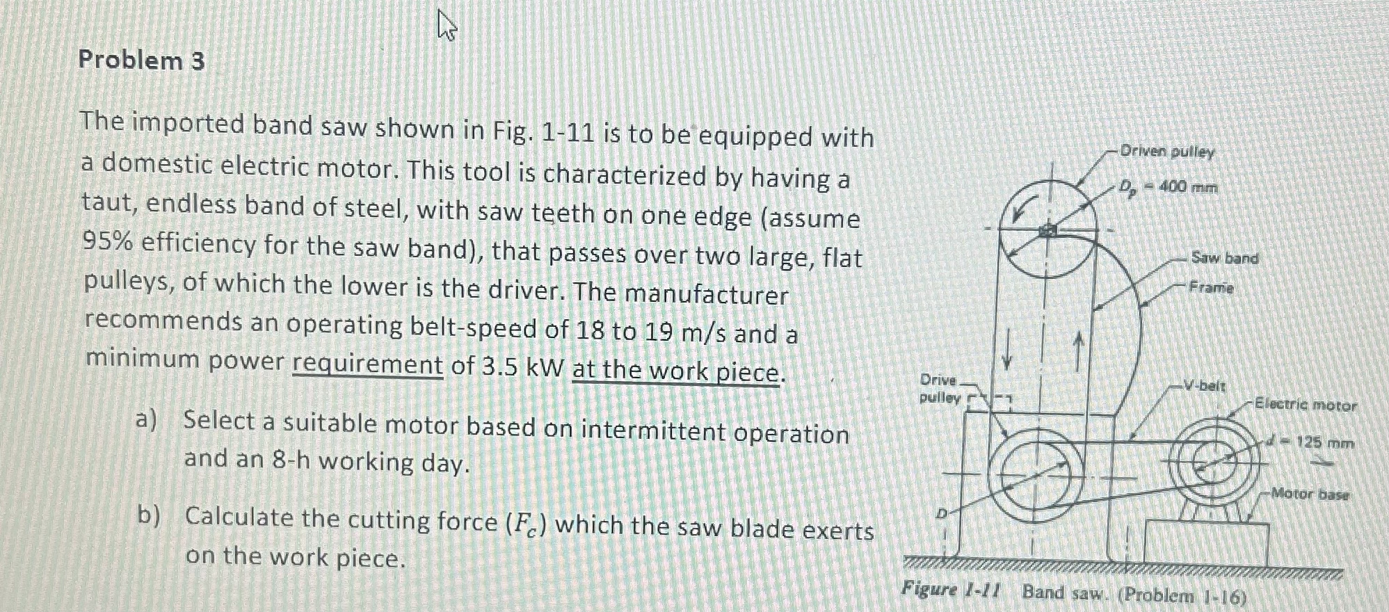 Problem 3 The imported band saw shown in Fig. 1 -