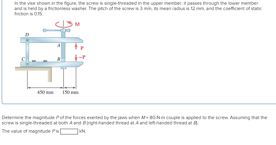 In the vise shown in the figure, the screw is