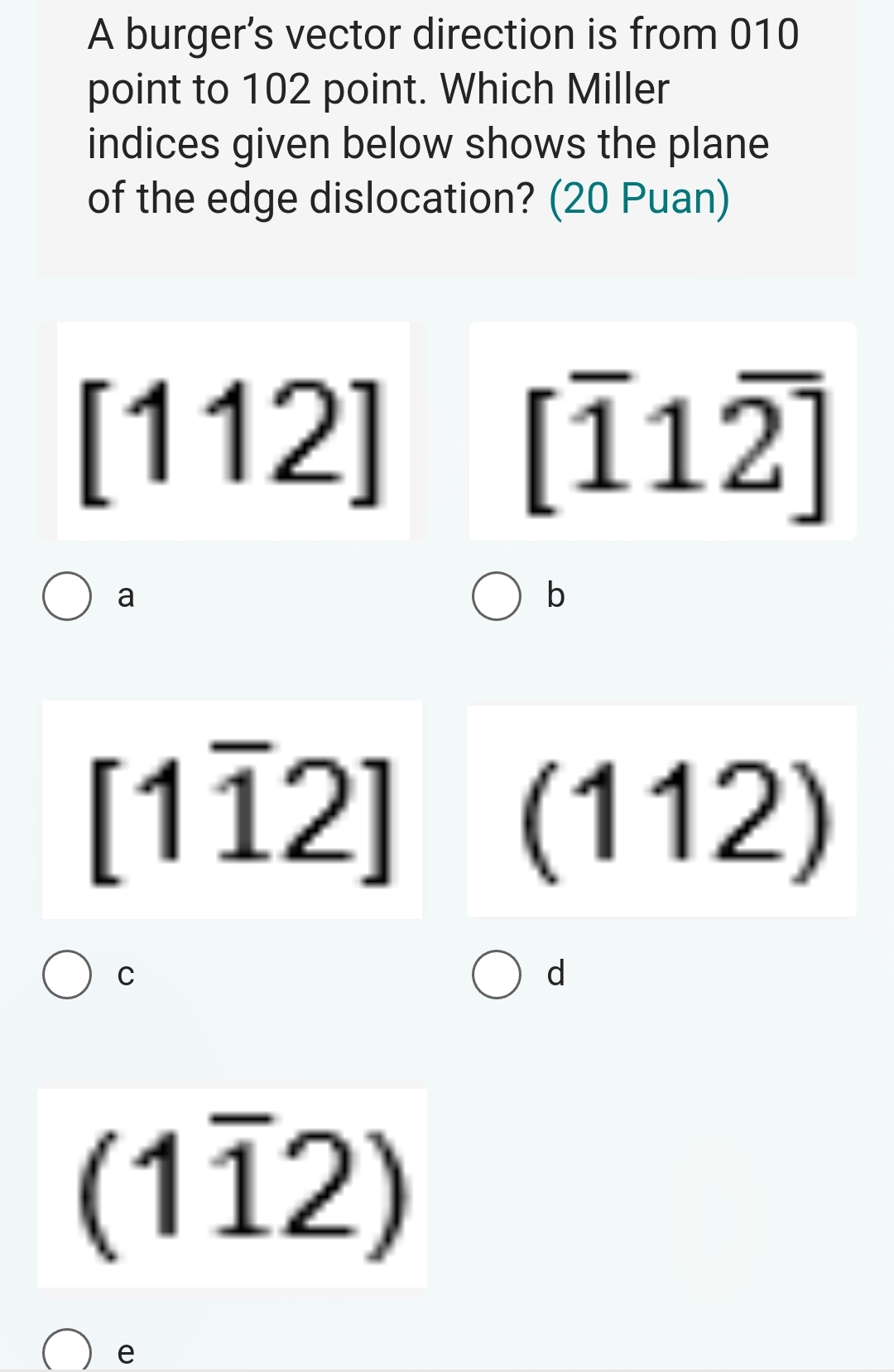 A burger's vector direction is from 0 1 0 point