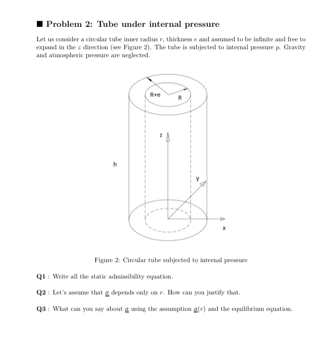 Problem 2 : Tube under internal pressure Let us