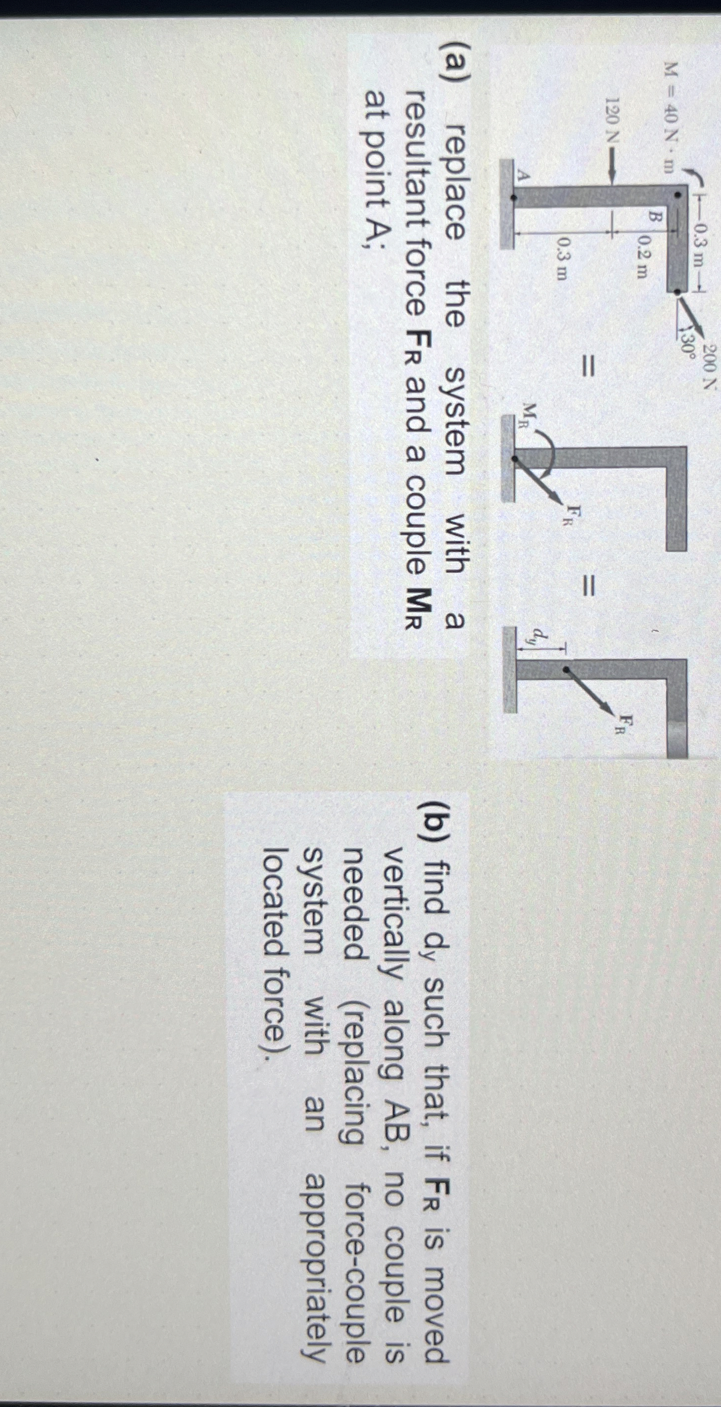 ( a ) replace the system with a resultant force F