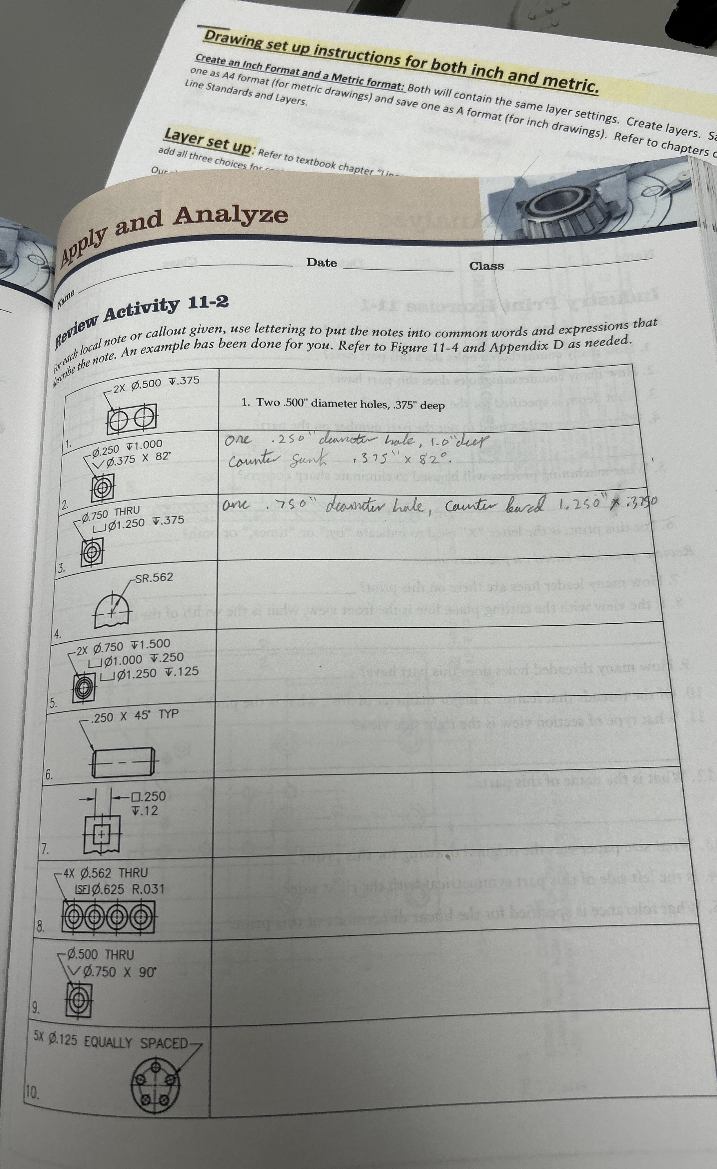 Drawing set up instructions for both inch and