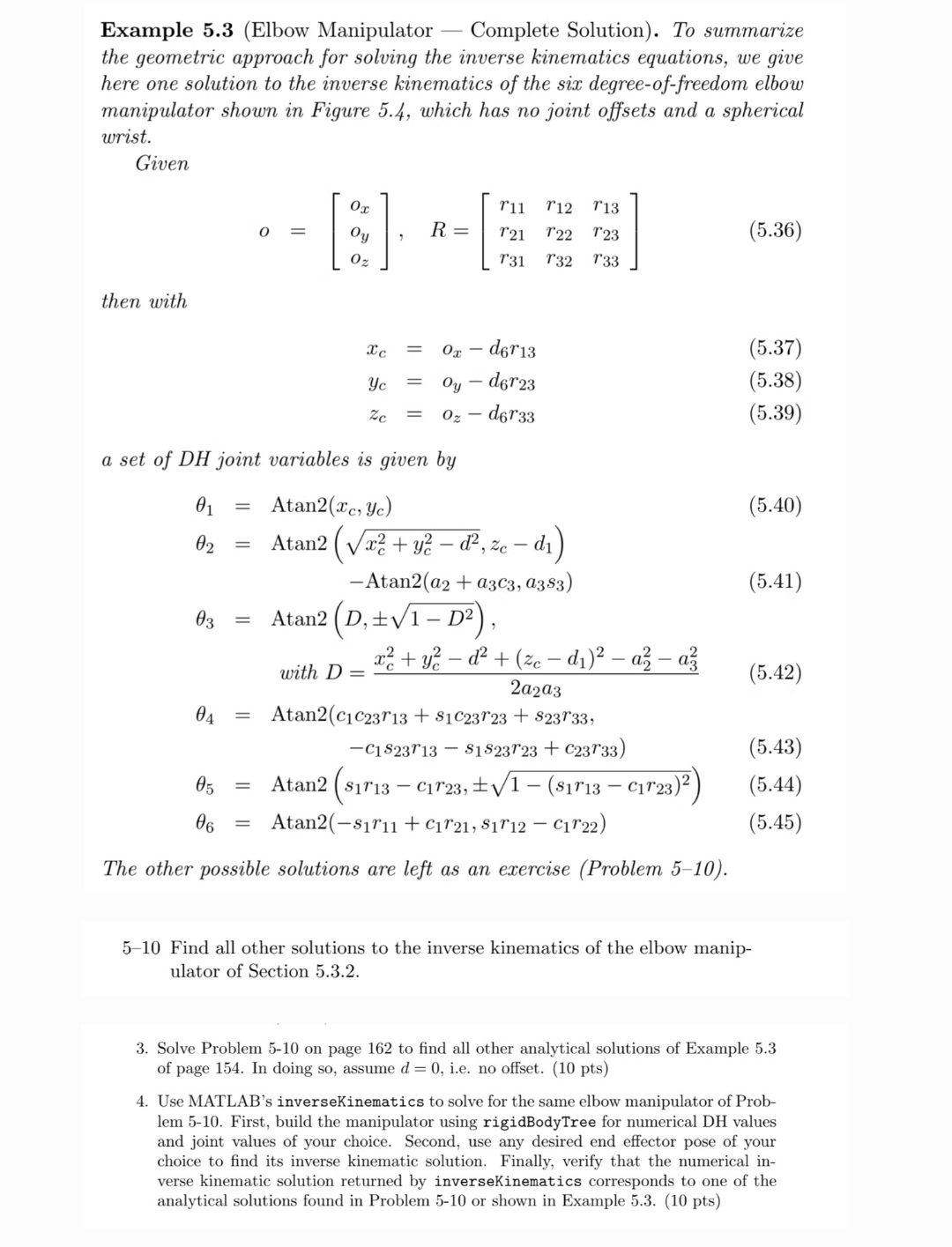 Example 5 . 3 ( Elbow Manipulator - Complete