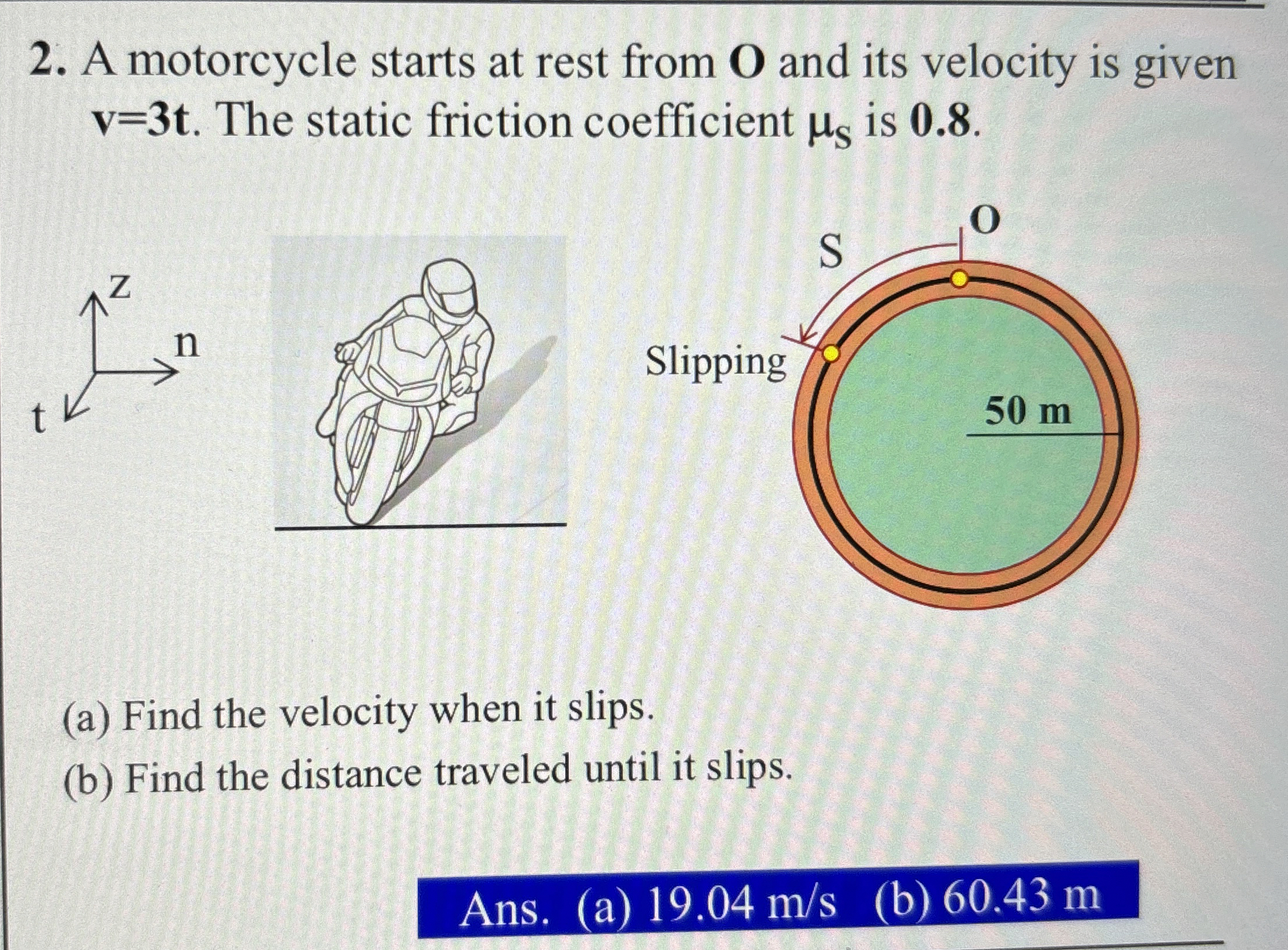 A motorcycle starts at rest from O and its