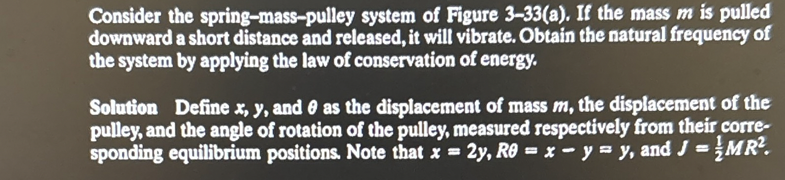 Consider the spring - mass - pulley system of