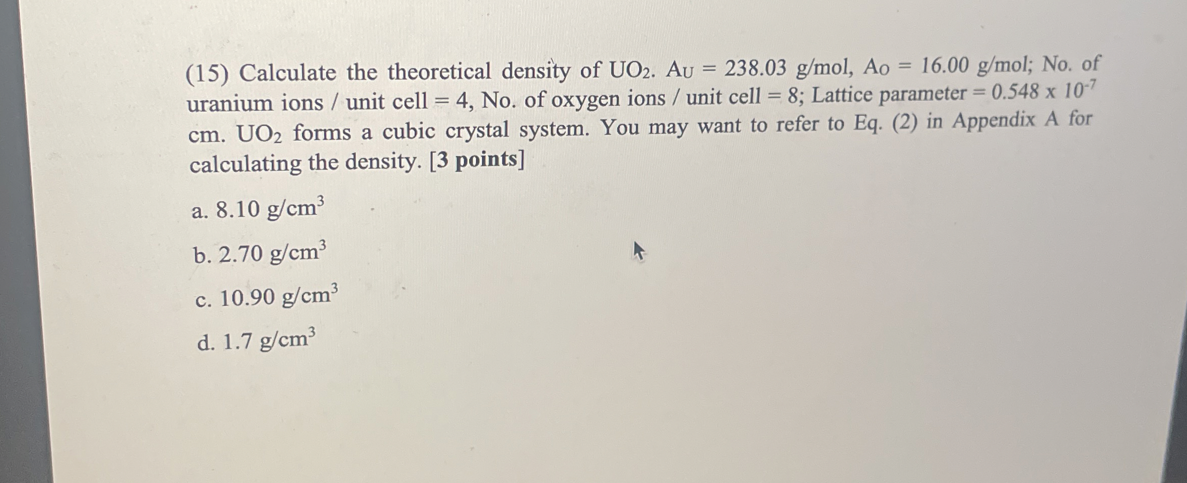 ( 1 5 ) Calculate the theoretical density of U O