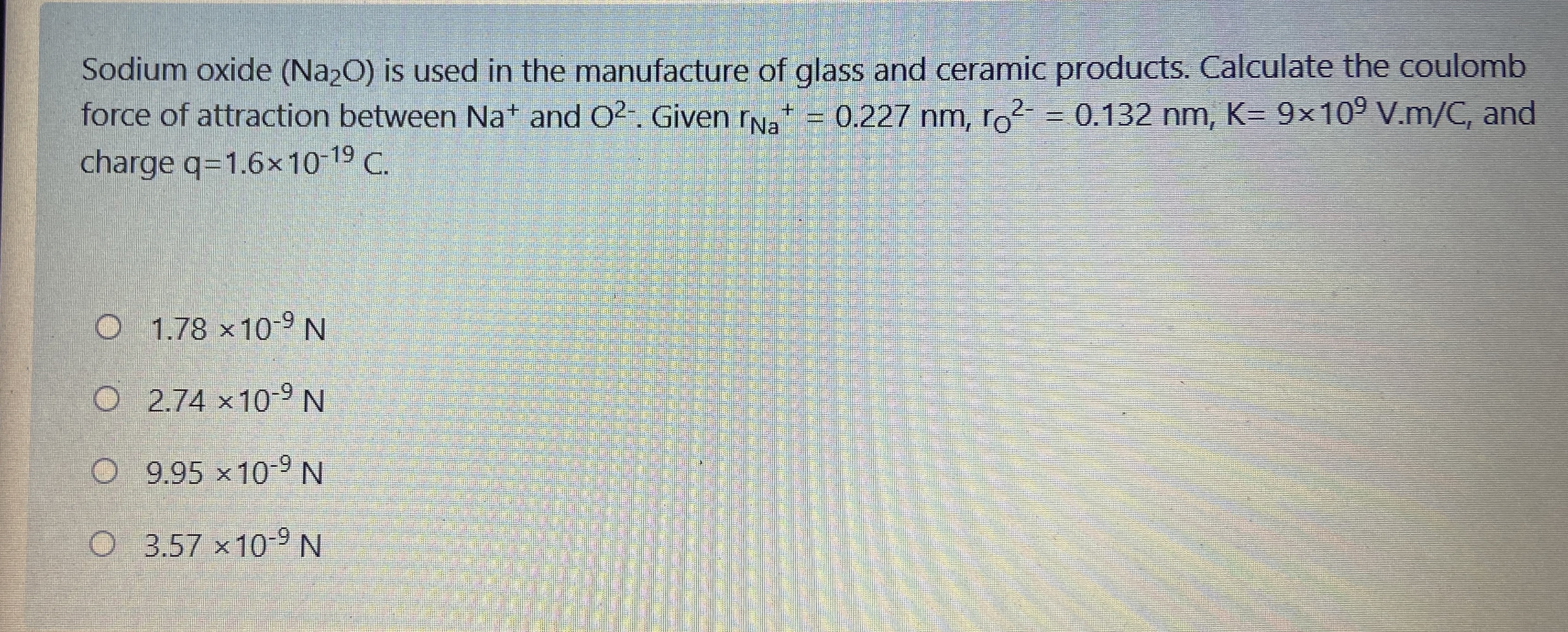 Sodium oxide ( N a 2 O ) is used in the