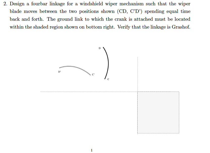 Design a fourbar linkage for a windshield wiper
