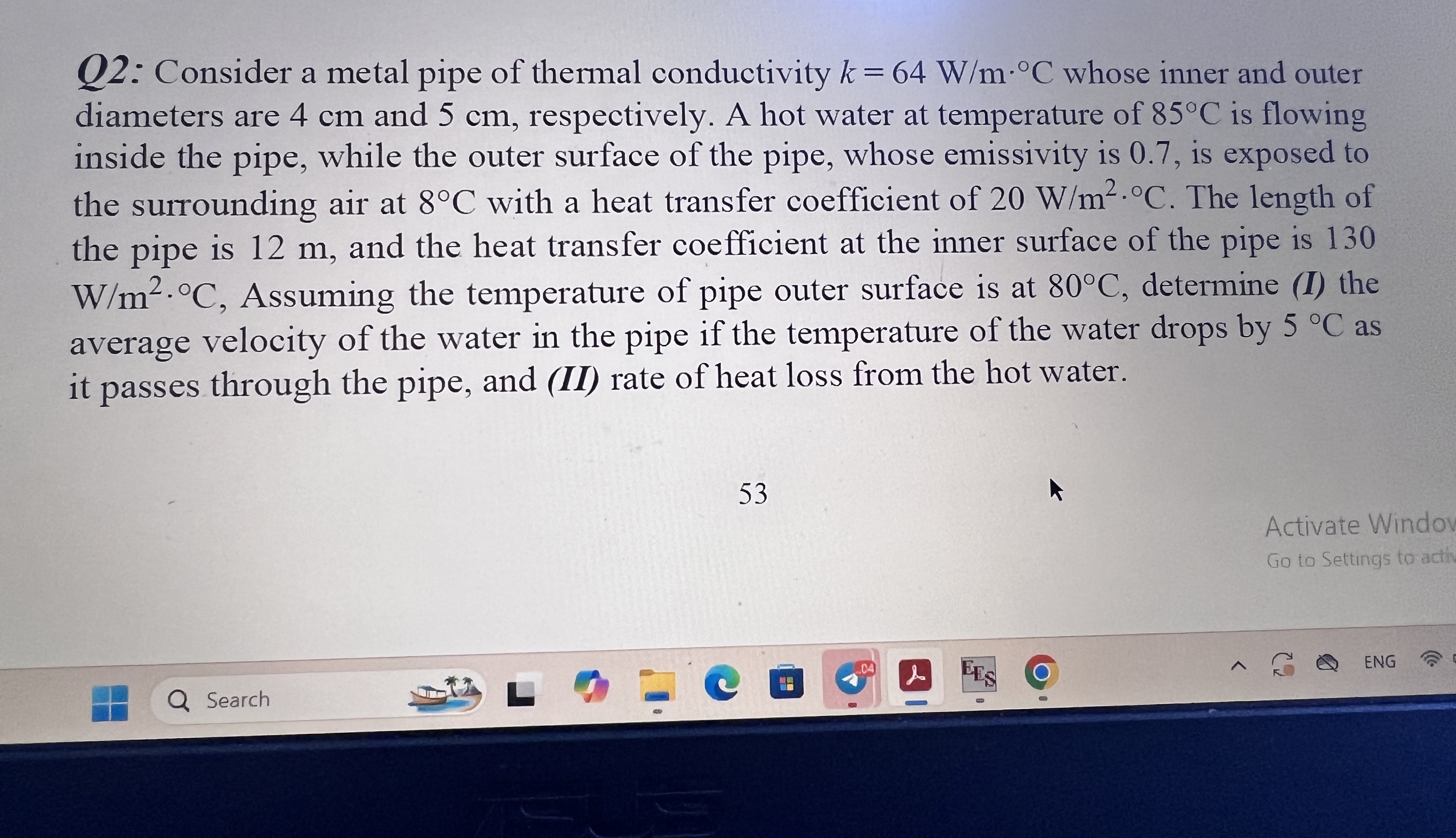 Q 2 : Consider a metal pipe of thermal