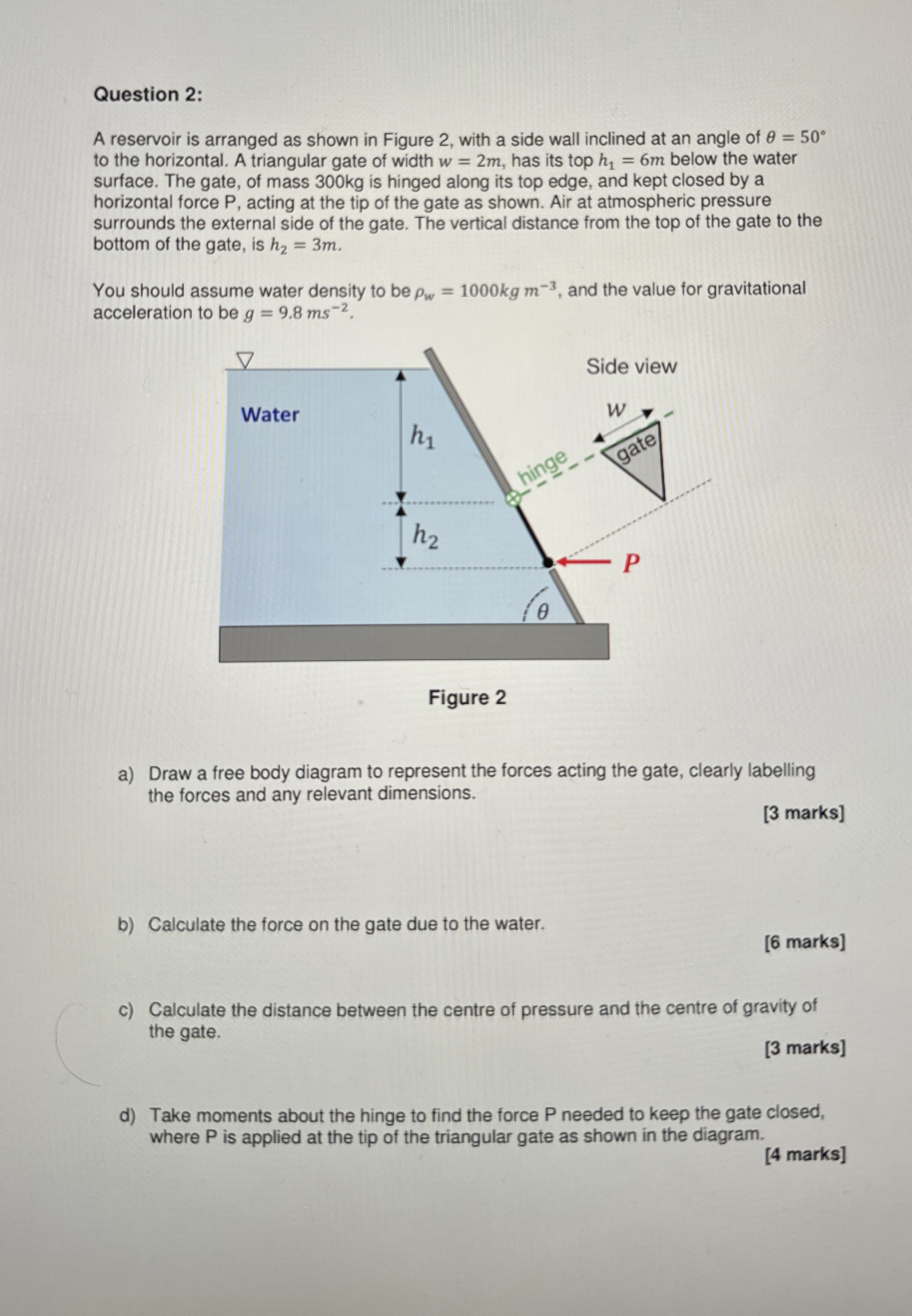 Question 2 : A reservoir is arranged as shown in