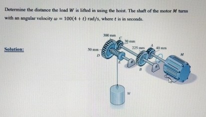Determine the distance the load W is lifted in