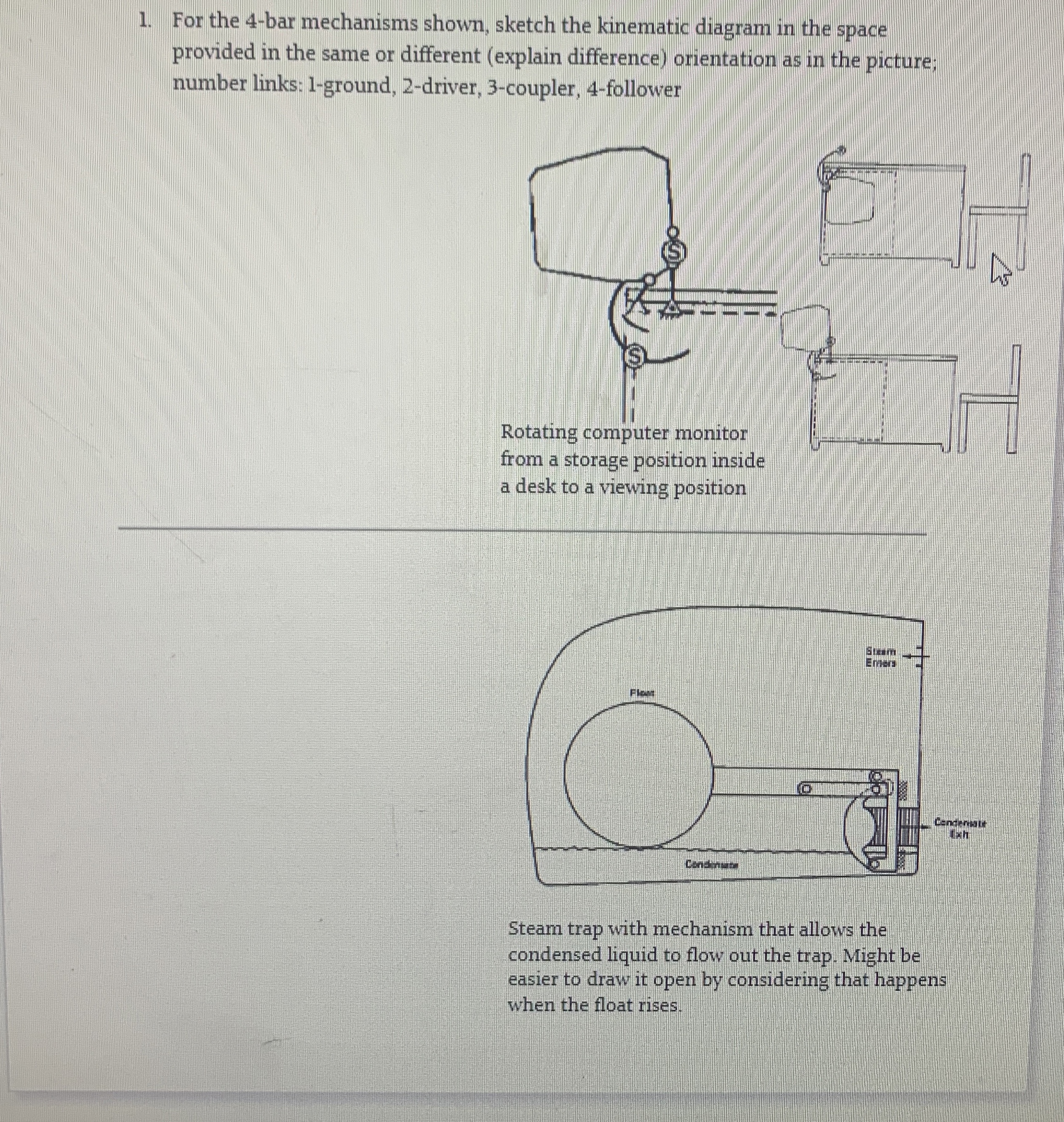 For the 4 - bar mechanisms shown, sketch the