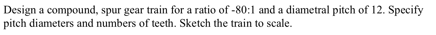 Design a compound, spur gear train for a ratio of