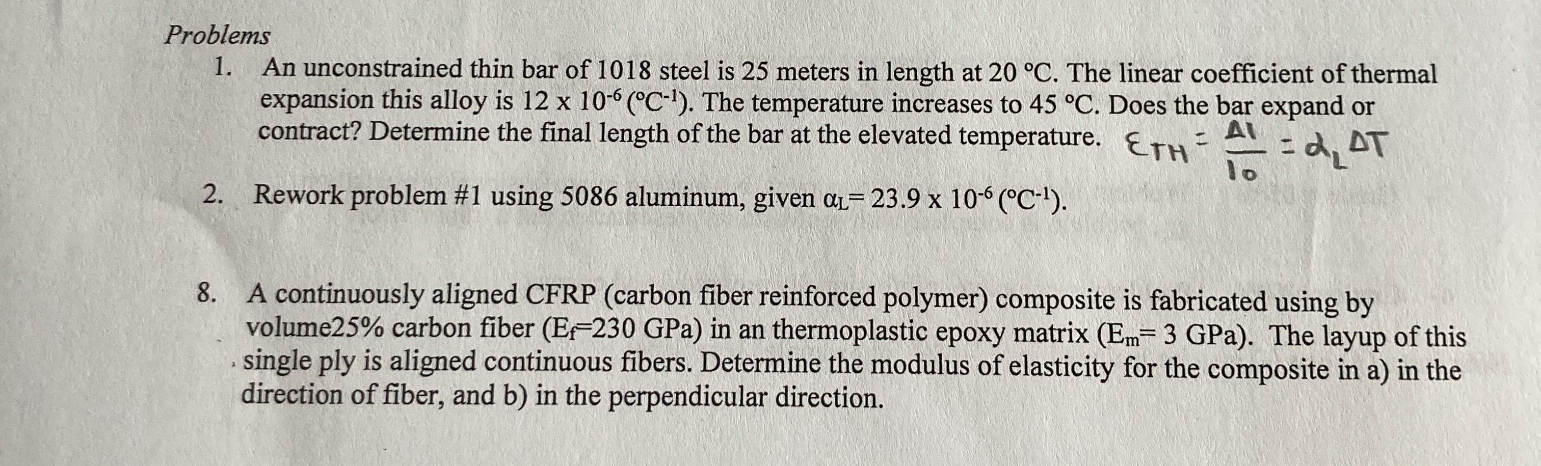 Problems An unconstrained thin bar of 1 0 1 8