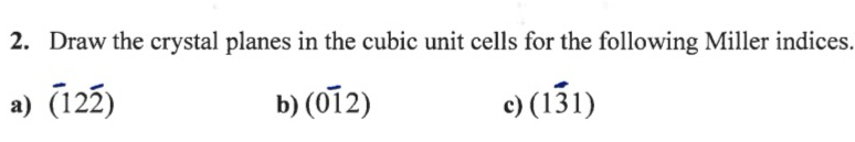 Draw the crystal planes in the cubic unit cells
