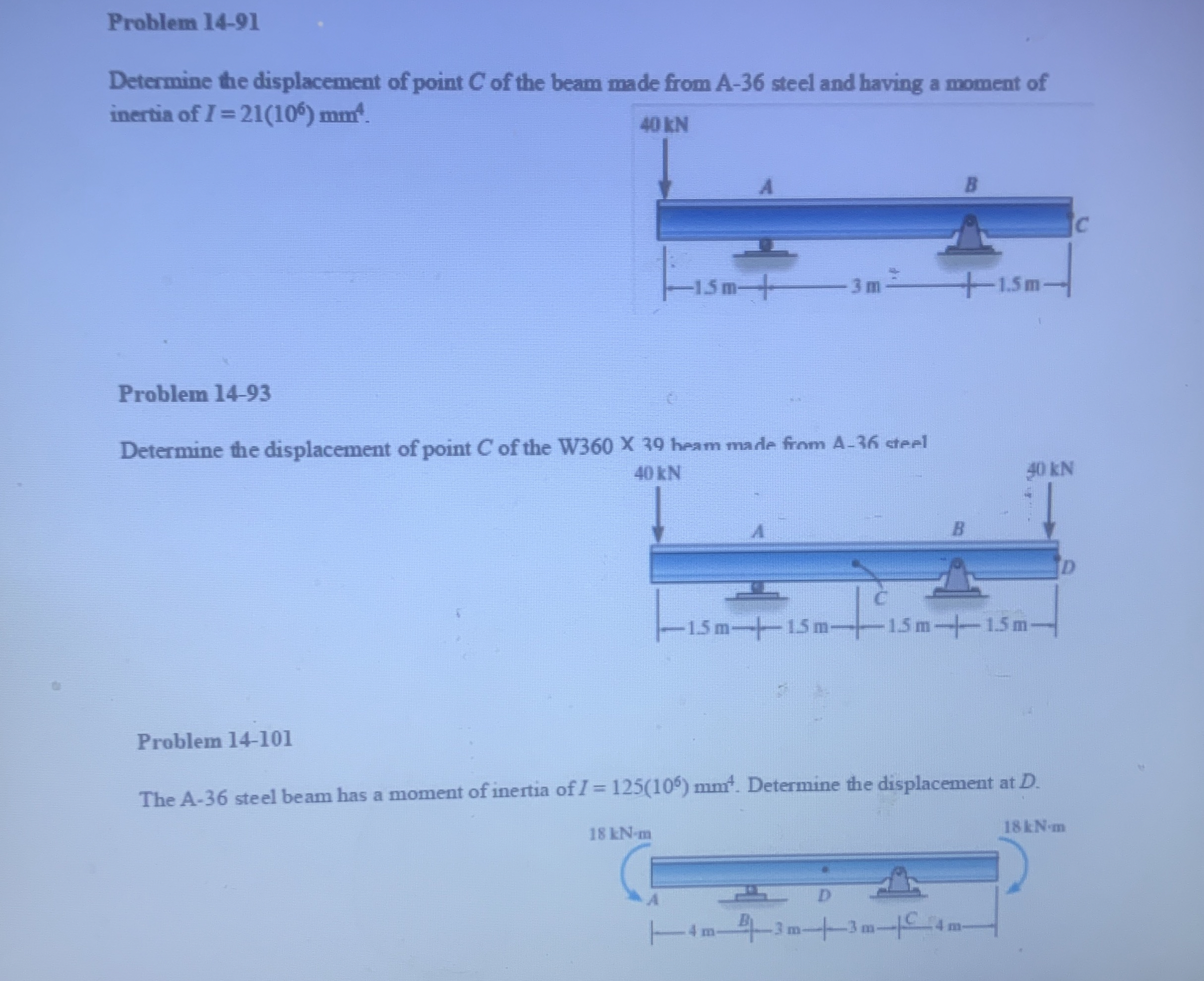 Problem 1 4 - 9 1 Determine the displacement of