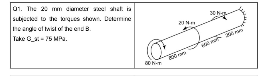 Q 1 . The 2 0 mm diameter steel shaft is