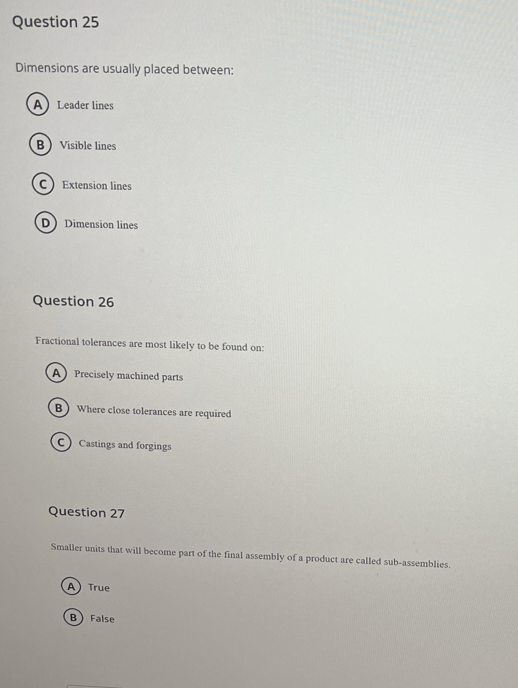 Question 2 5 Dimensions are usually placed