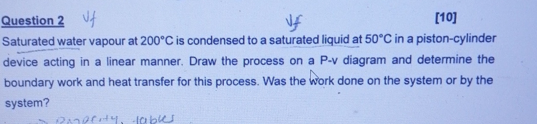 Question 2 [ 1 0 ] Saturated water vapour at 2 0