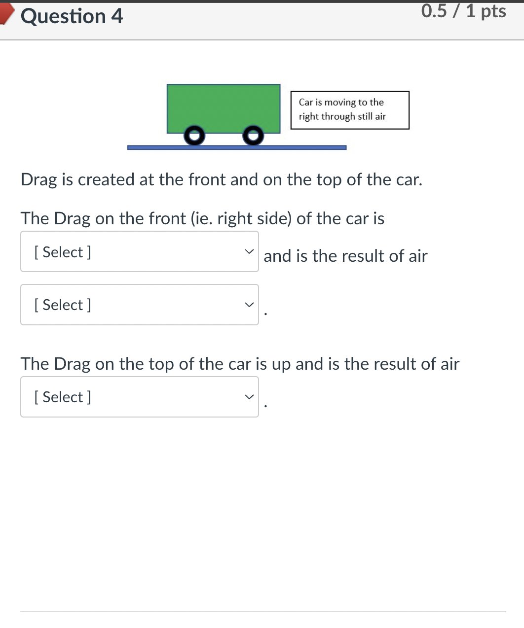 Question 4 0 . 5 / 1 pts Drag is created at the