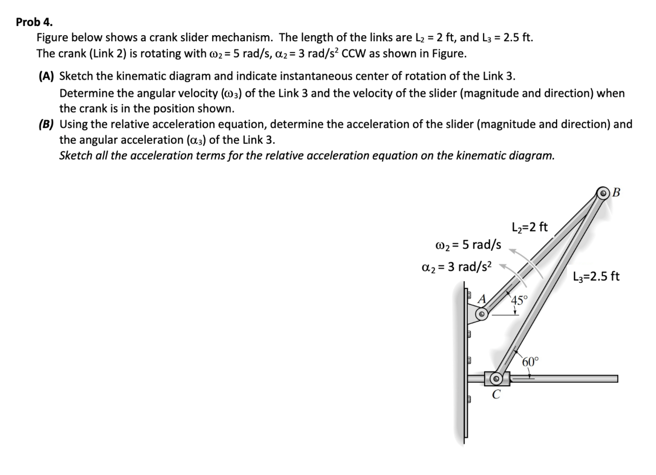 Prob 4 . Figure below shows a crank slider