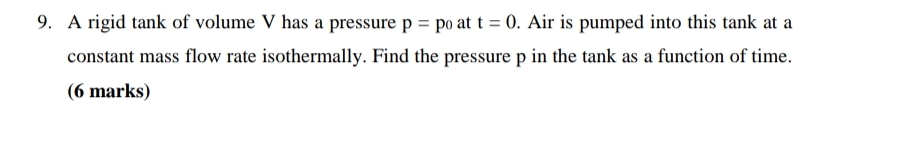 A rigid tank of volume V has a pressure p = p 0