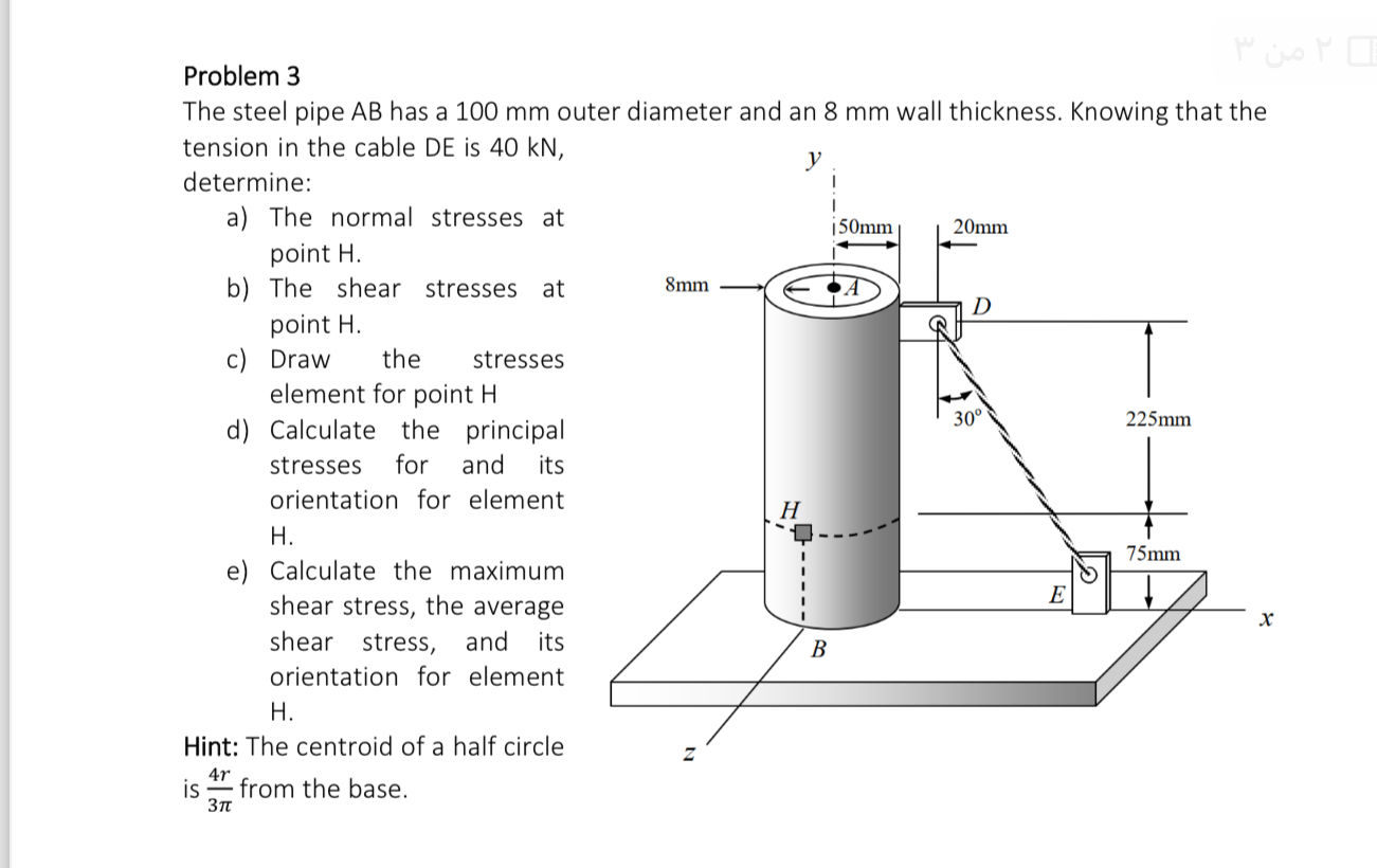 Problem 3 The steel pipe A B has a 1 0 0 mm outer