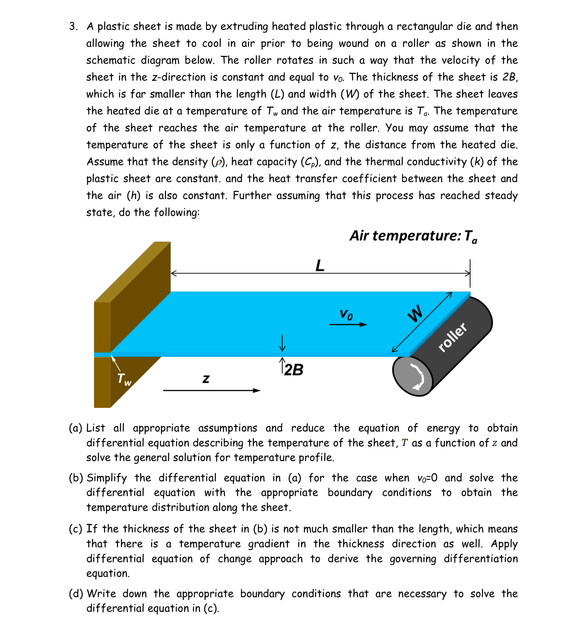 A plastic sheet is made by extruding heated