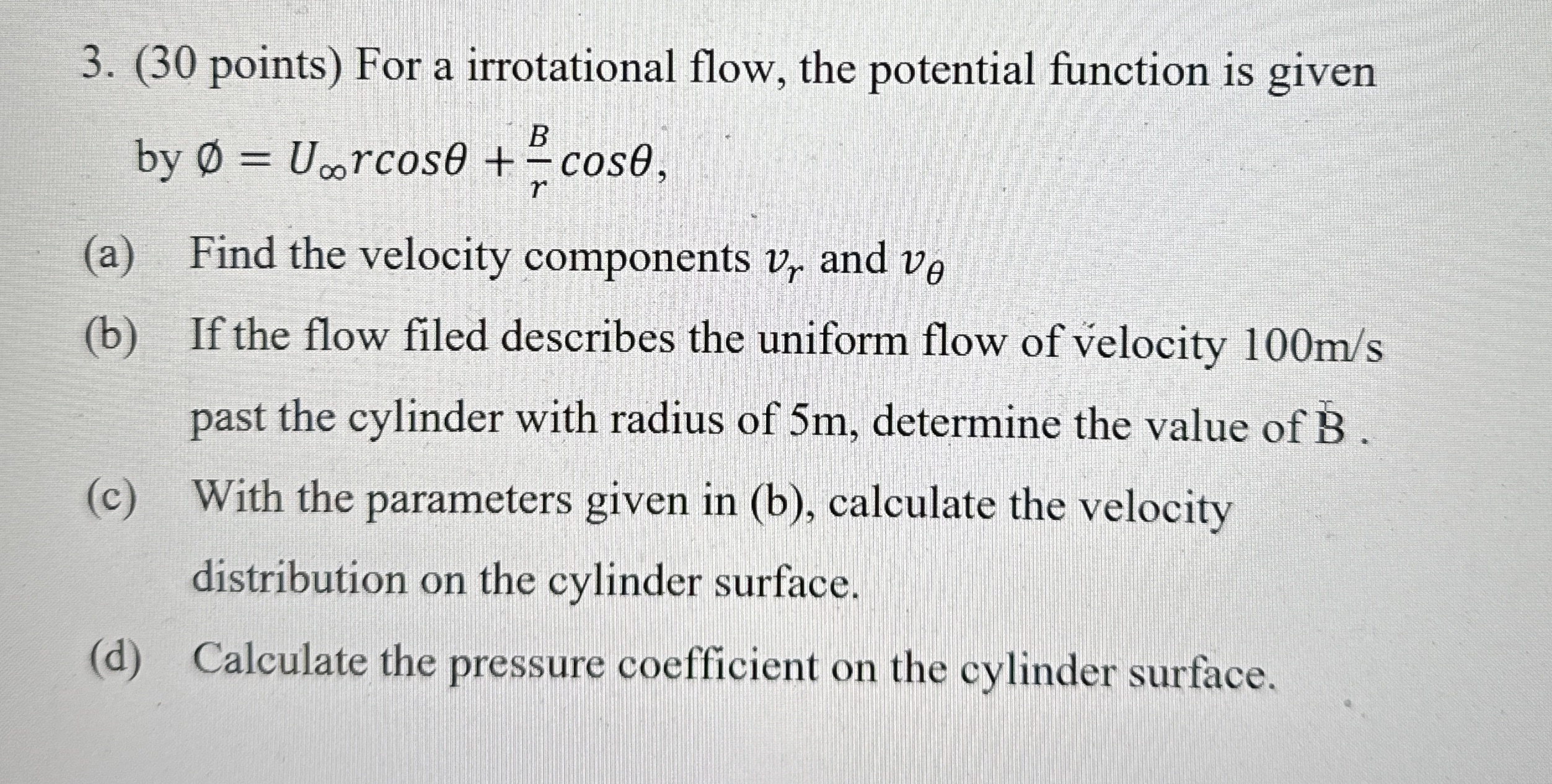 ( 3 0 points ) For a irrotational flow, the