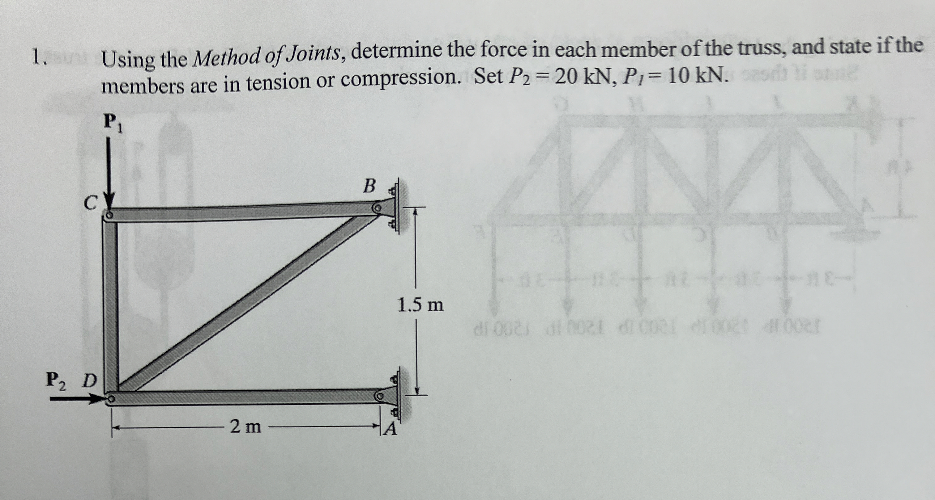 Using the Method of Joints, determine the force