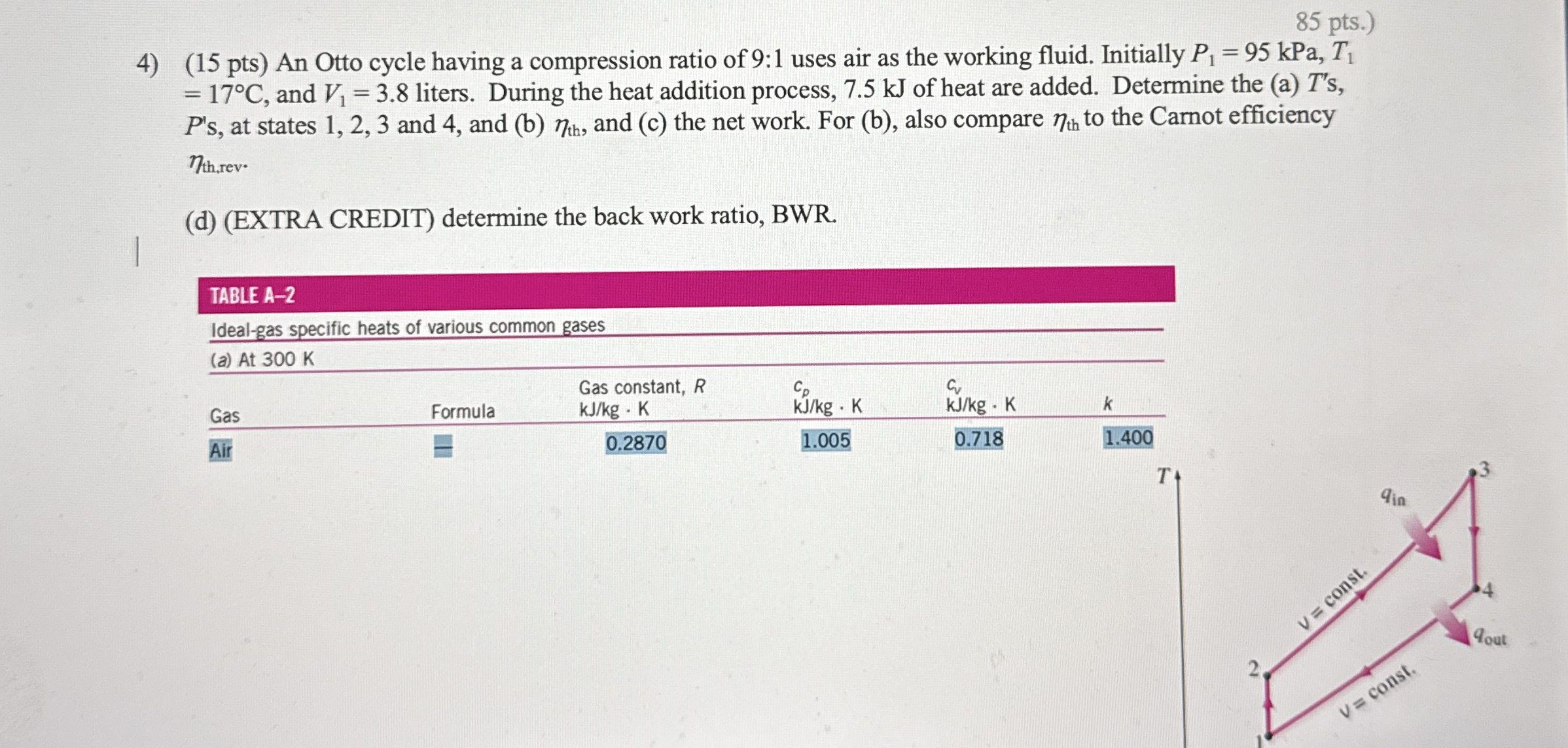 ) An Otto cycle having a compression ratio of 9 :