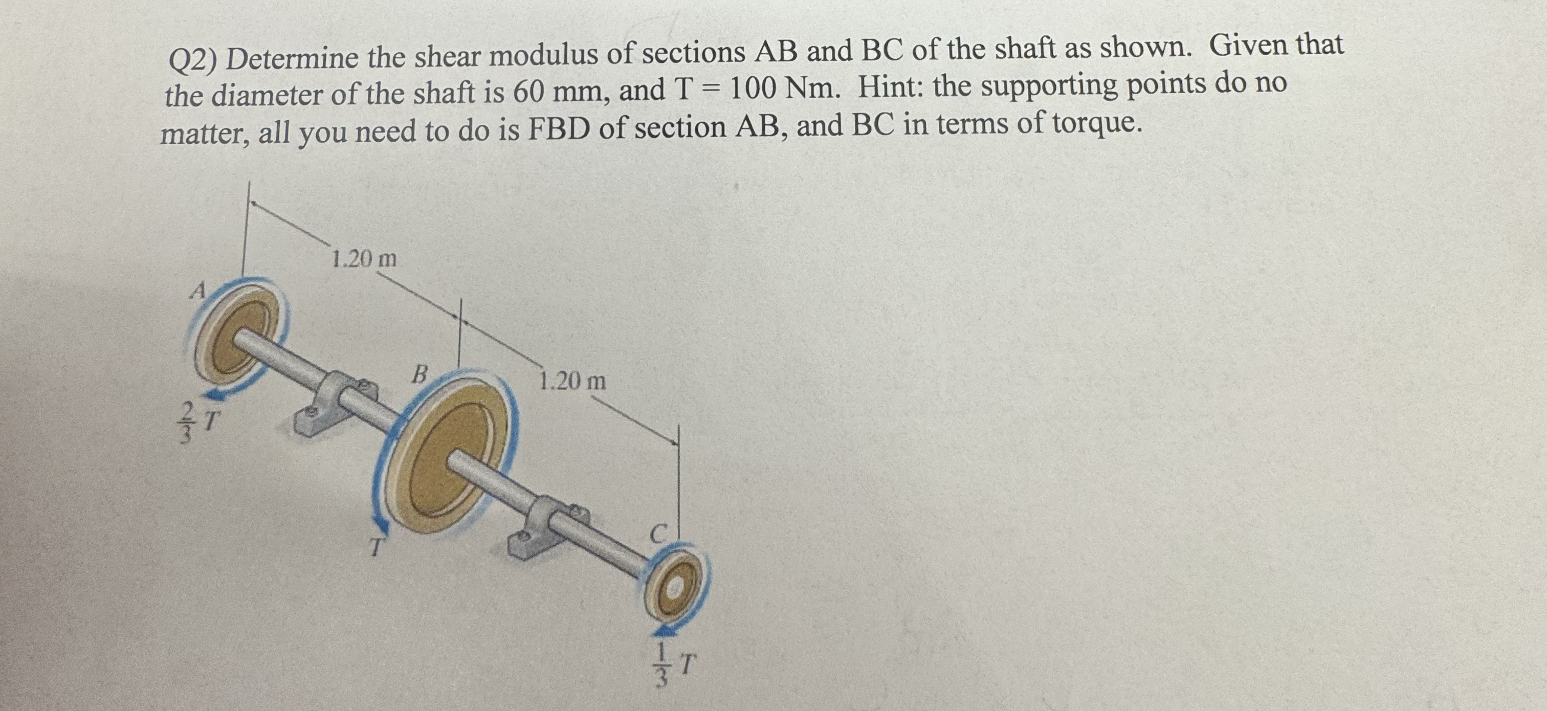 Q 2 ) Determine the shear modulus of sections AB