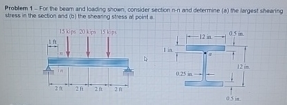 Problem 1 - For the beam and loading shown,