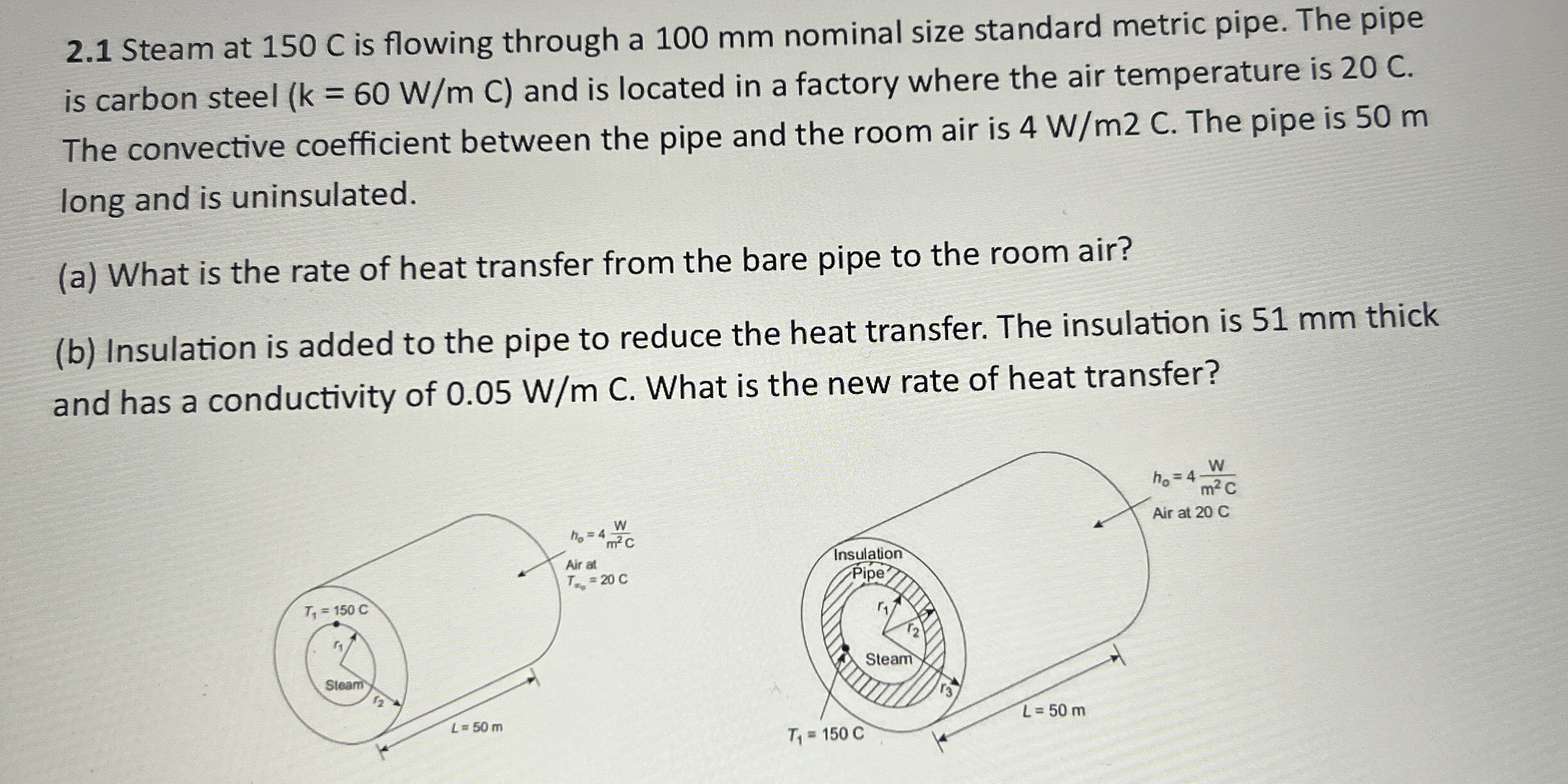 2 . 1 Steam at 1 5 0 C is flowing through a 1 0 0