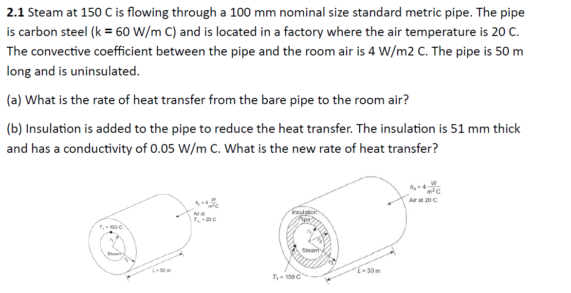 Steam at 1 5 0 C is flowing through a 1 0 0 mm