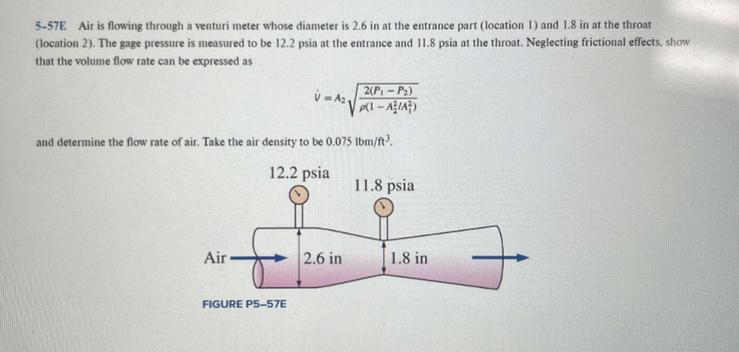 5 - 5 7 E Air is flowing through a venturi meter