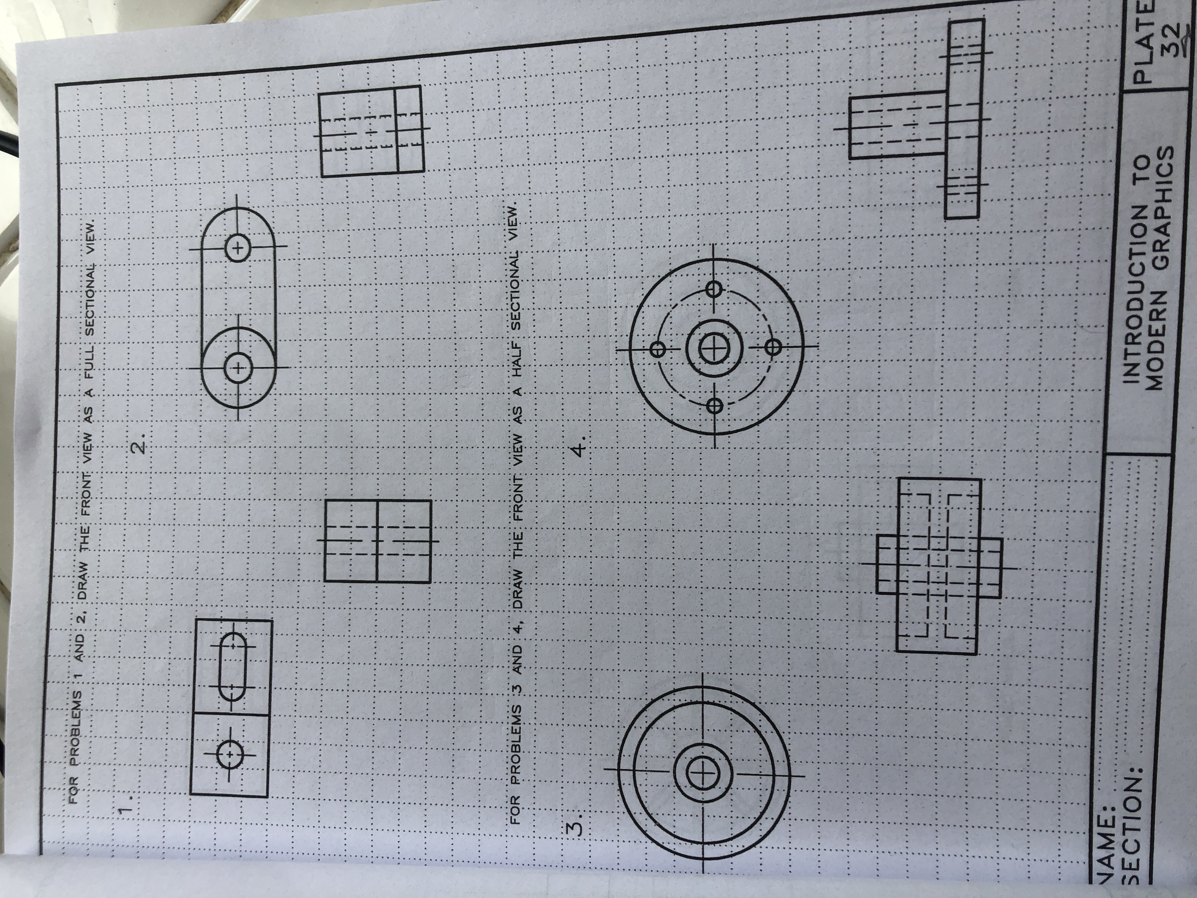 FQR PROBLEMS AND 2 , DRAW THE FRONT VIEW AS A