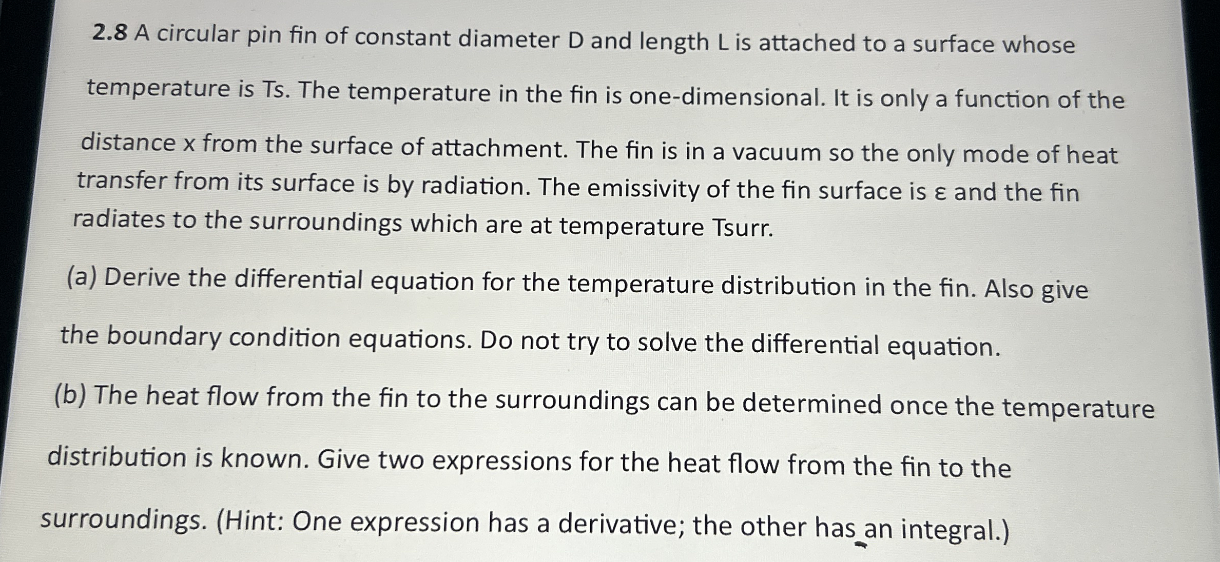 2 . 8 A circular pin fin of constant diameter D