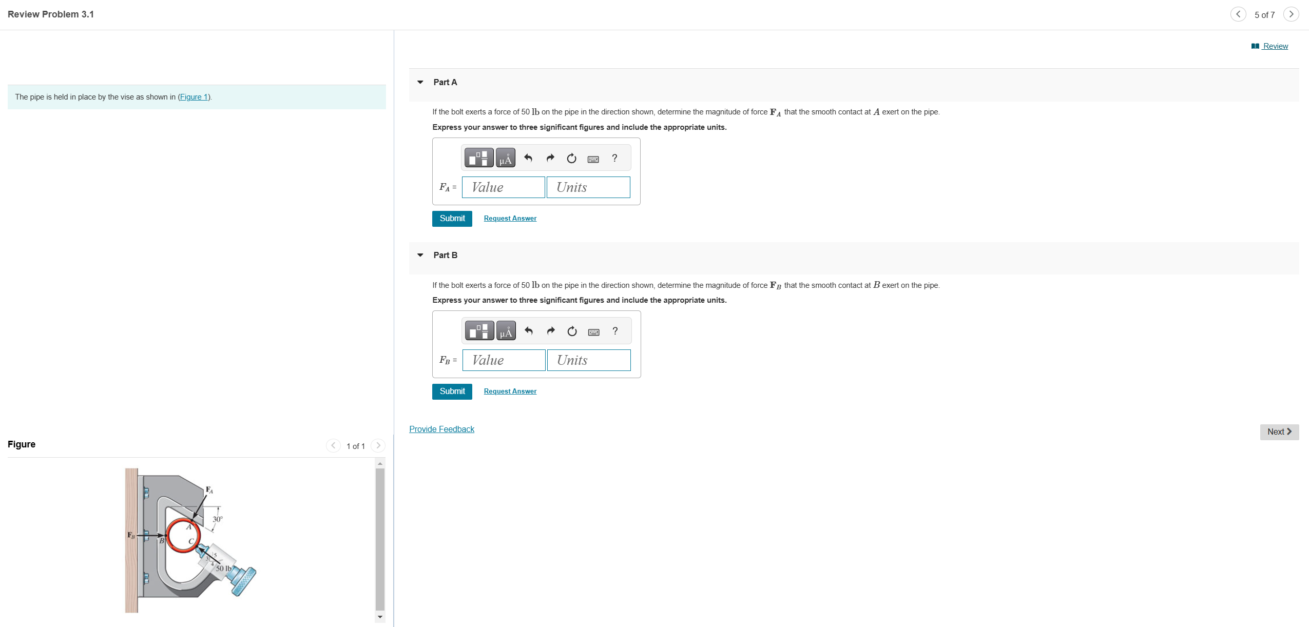 Review Problem 3 . 1 The pipe is held in place by