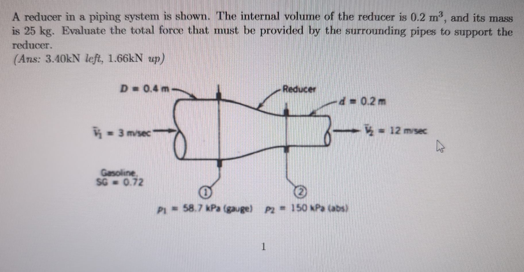 A reducer in a piping system is shown. The