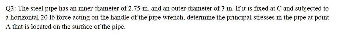 Q 3 : The steel pipe has an inner diameter of 2 .