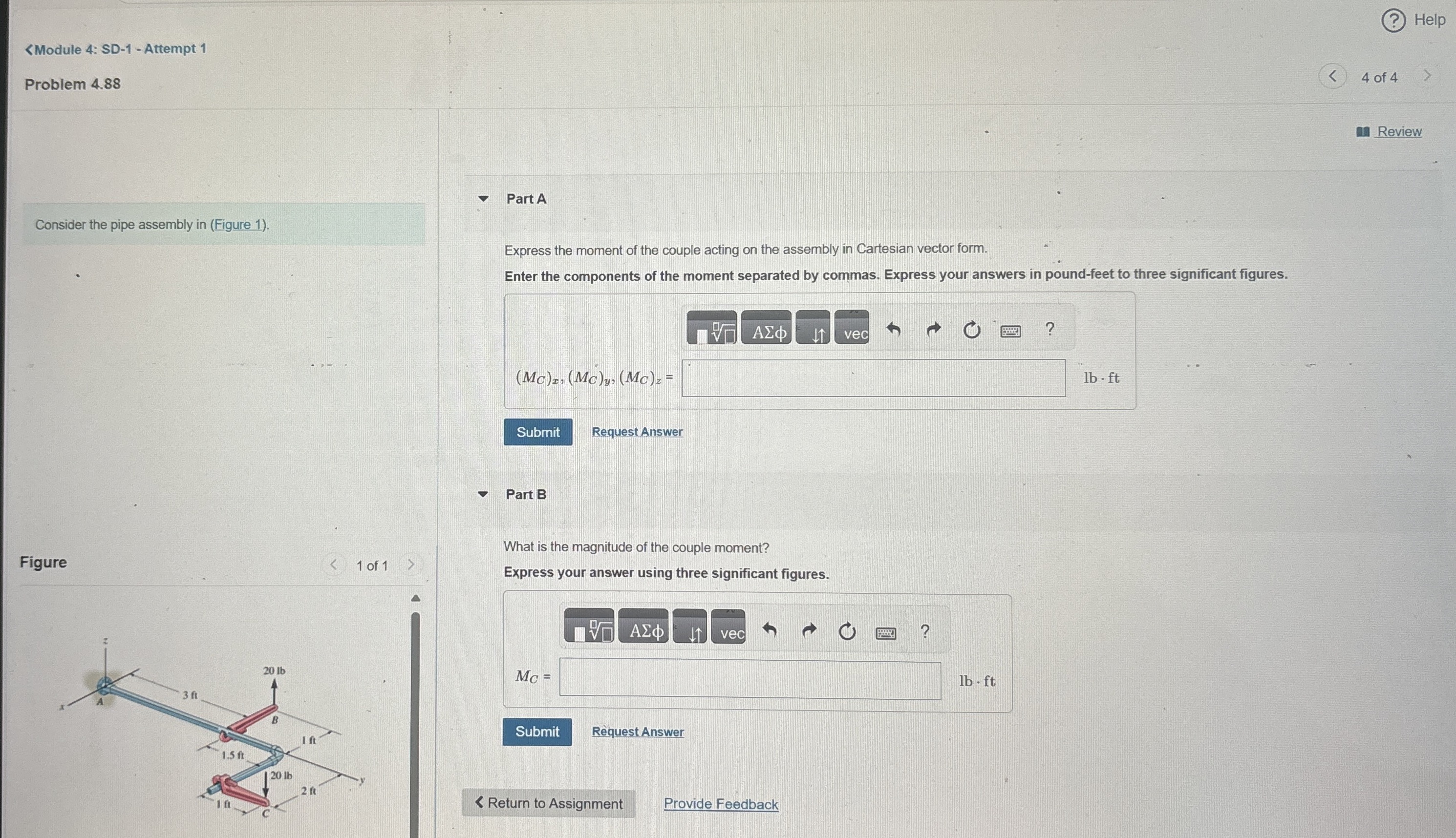 Problem 4 . 8 8 Part A Express the moment of the