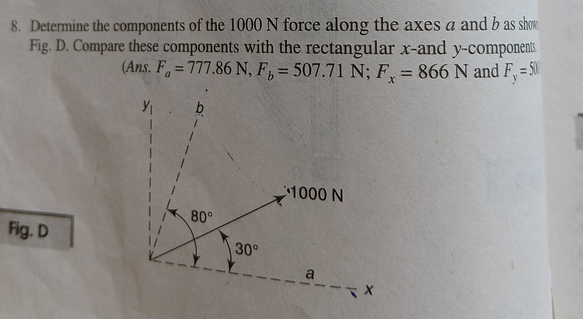 Determine the components of the 1 0 0 0 N force