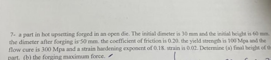 7 - a part in hot upsetting forged in an open