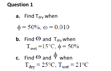 Question 1 a . Find T d r y when = 5 0 % , = 0 .