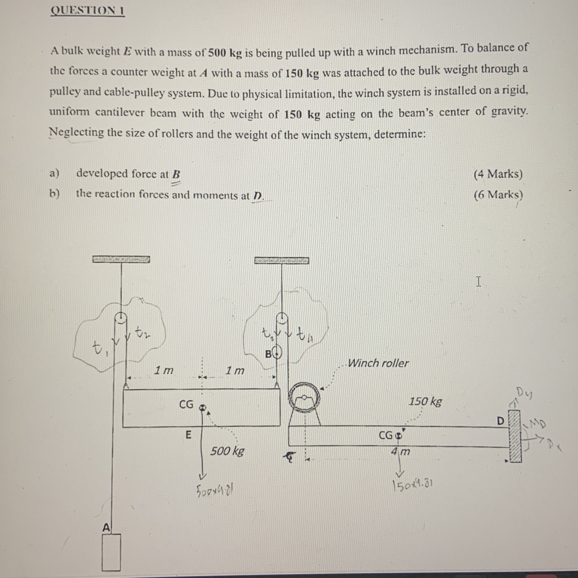 QUESTION 1 A bulk weight E with a mass of 5 0 0