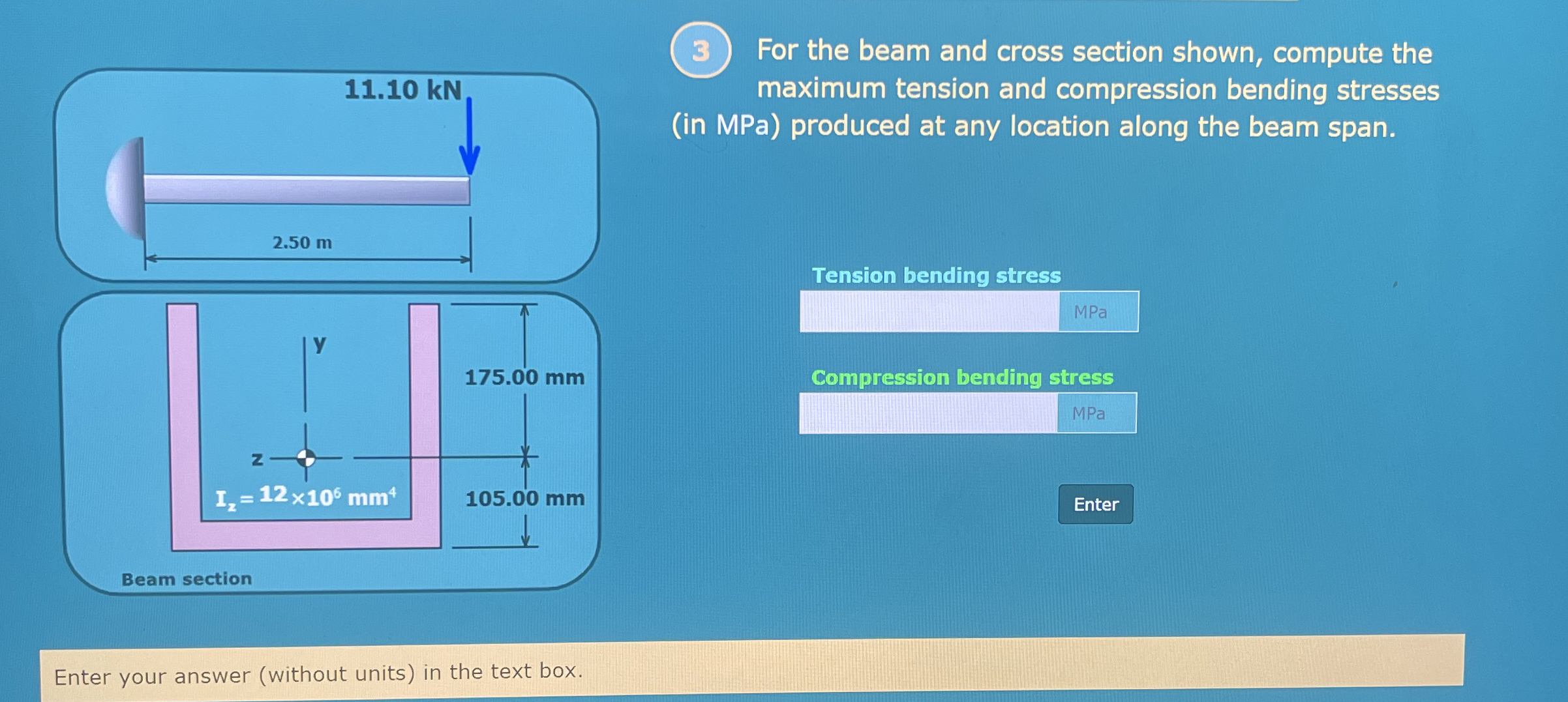 ( 3 ) For the beam and cross section shown,